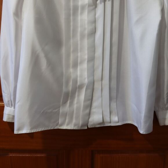 Nilani Vintage White High Neck Modest Ascot Hidden Button Pleated Blouse 11/12 - Picture 10 of 14